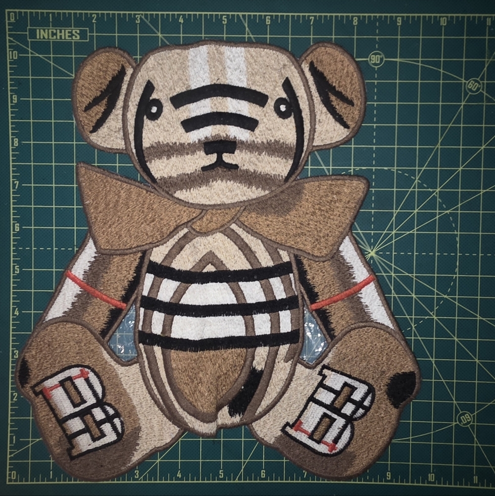Large Luxury Fashion Tan Plaid Bear BB Iron on Patch 10.5" x 9" - Picture 2 of 2